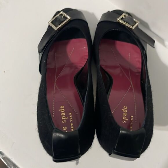 Kate Spade Rhinestone Buckle Black Peep Toe Heels Size 6.5 - Picture 6 of 8